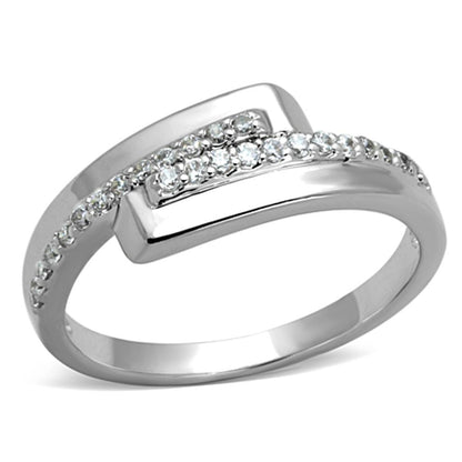 3W835 - Rhodium Brass Ring with AAA Grade CZ  in Clear-0