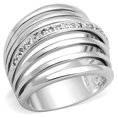 3W837 - Rhodium Brass Ring with AAA Grade CZ  in Clear-0