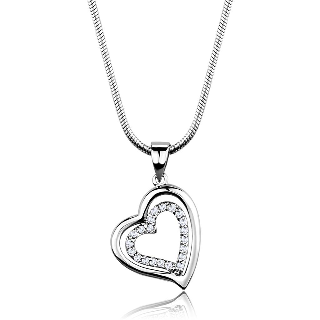 3W841 - Rhodium Brass Chain Pendant with AAA Grade CZ  in Clear-0