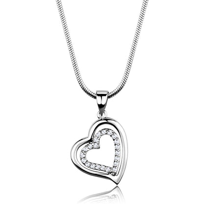 3W841 - Rhodium Brass Chain Pendant with AAA Grade CZ  in Clear-0