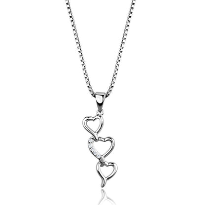 3W843 - Rhodium Brass Chain Pendant with AAA Grade CZ  in Clear-0