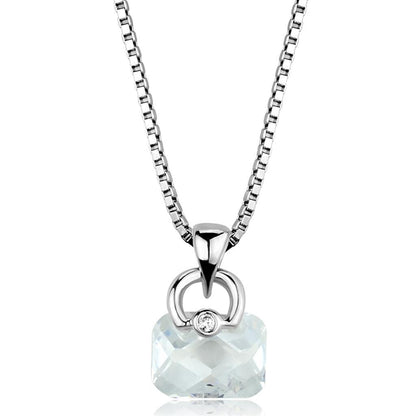 3W844 - Rhodium Brass Chain Pendant with AAA Grade CZ  in Clear-0