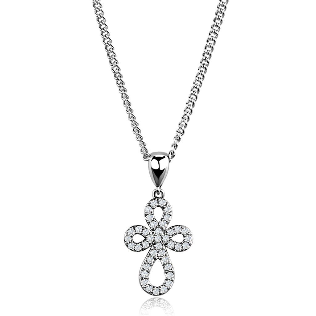3W845 - Rhodium Brass Chain Pendant with AAA Grade CZ  in Clear-0