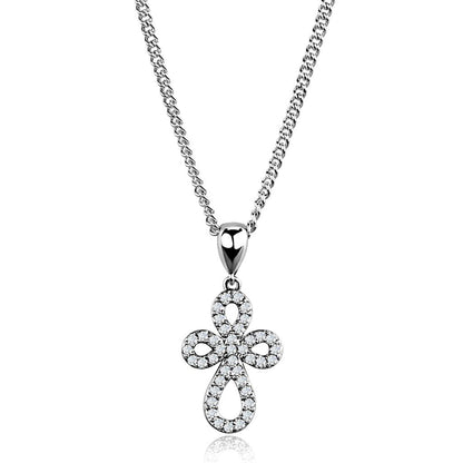 3W845 - Rhodium Brass Chain Pendant with AAA Grade CZ  in Clear-0
