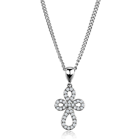3W845 - Rhodium Brass Chain Pendant with AAA Grade CZ  in Clear-0