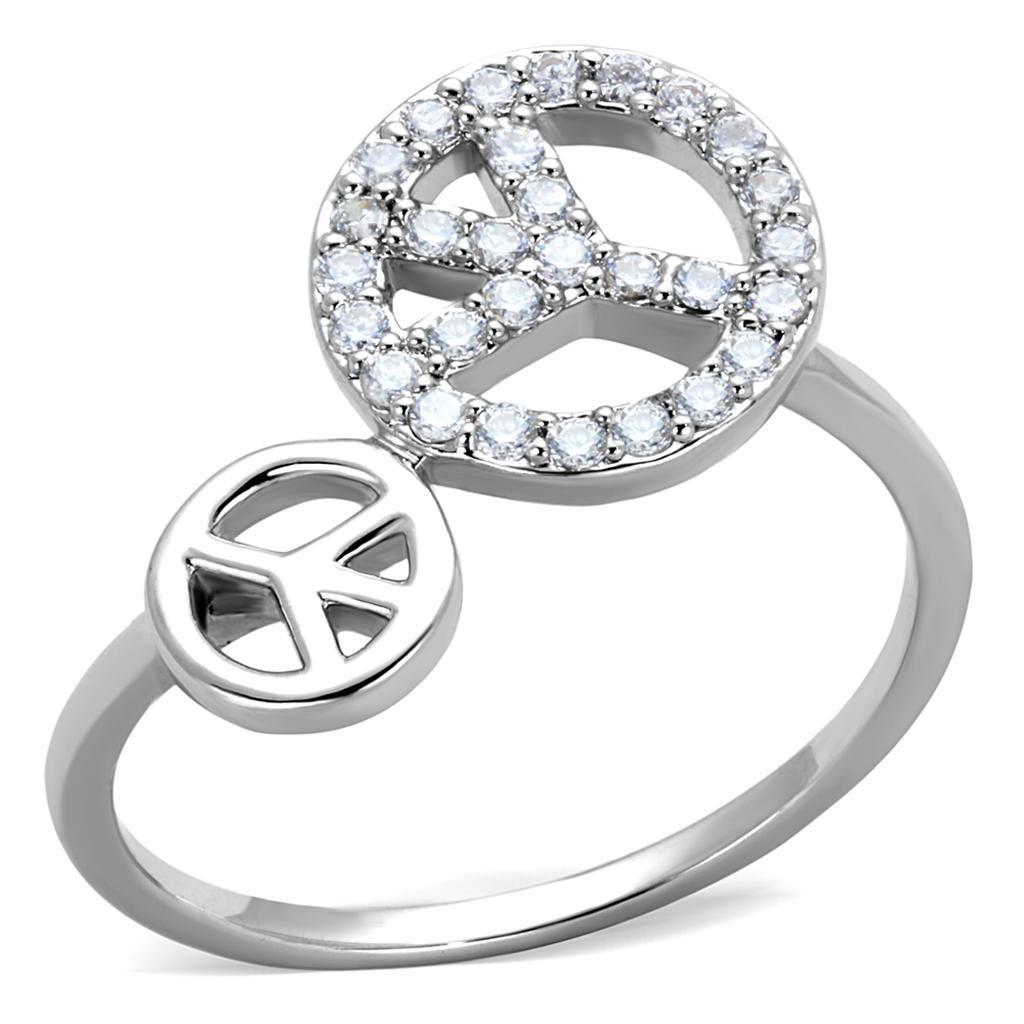 3W853 - Rhodium Brass Ring with AAA Grade CZ  in Clear-0