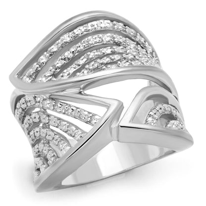 3W854 - Rhodium Brass Ring with AAA Grade CZ  in Clear-0