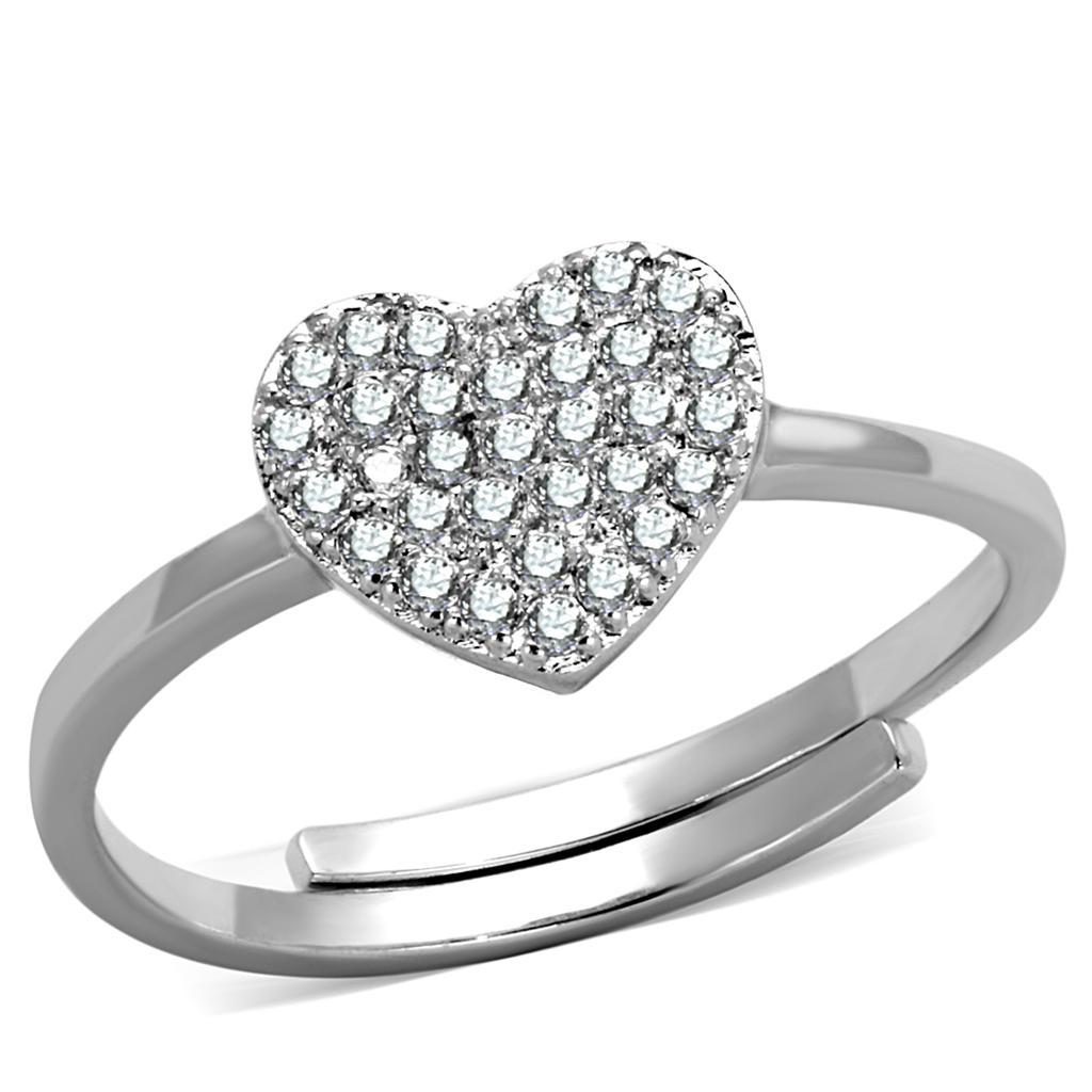 3W865 - Rhodium Brass Ring with AAA Grade CZ  in Clear-0