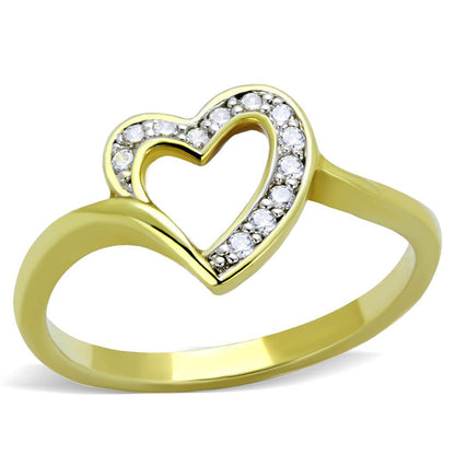 3W870 - Gold+Rhodium Brass Ring with AAA Grade CZ  in Clear-0