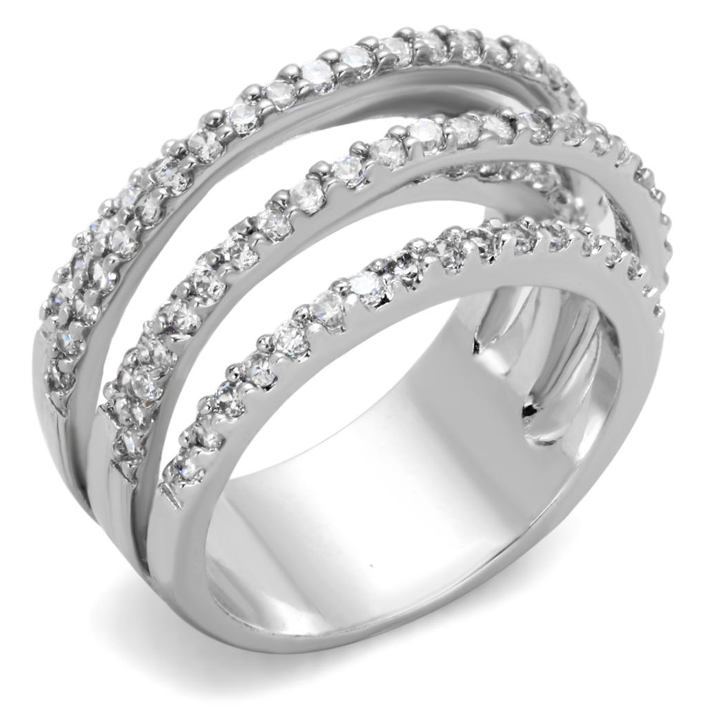 3W871 - Rhodium Brass Ring with AAA Grade CZ  in Clear-0