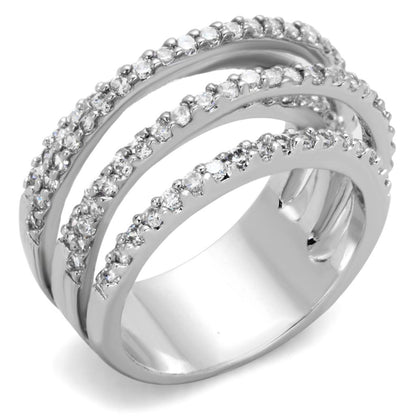 3W871 - Rhodium Brass Ring with AAA Grade CZ  in Clear-0