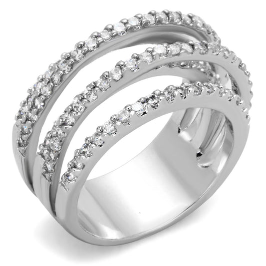 3W871 - Rhodium Brass Ring with AAA Grade CZ  in Clear-0
