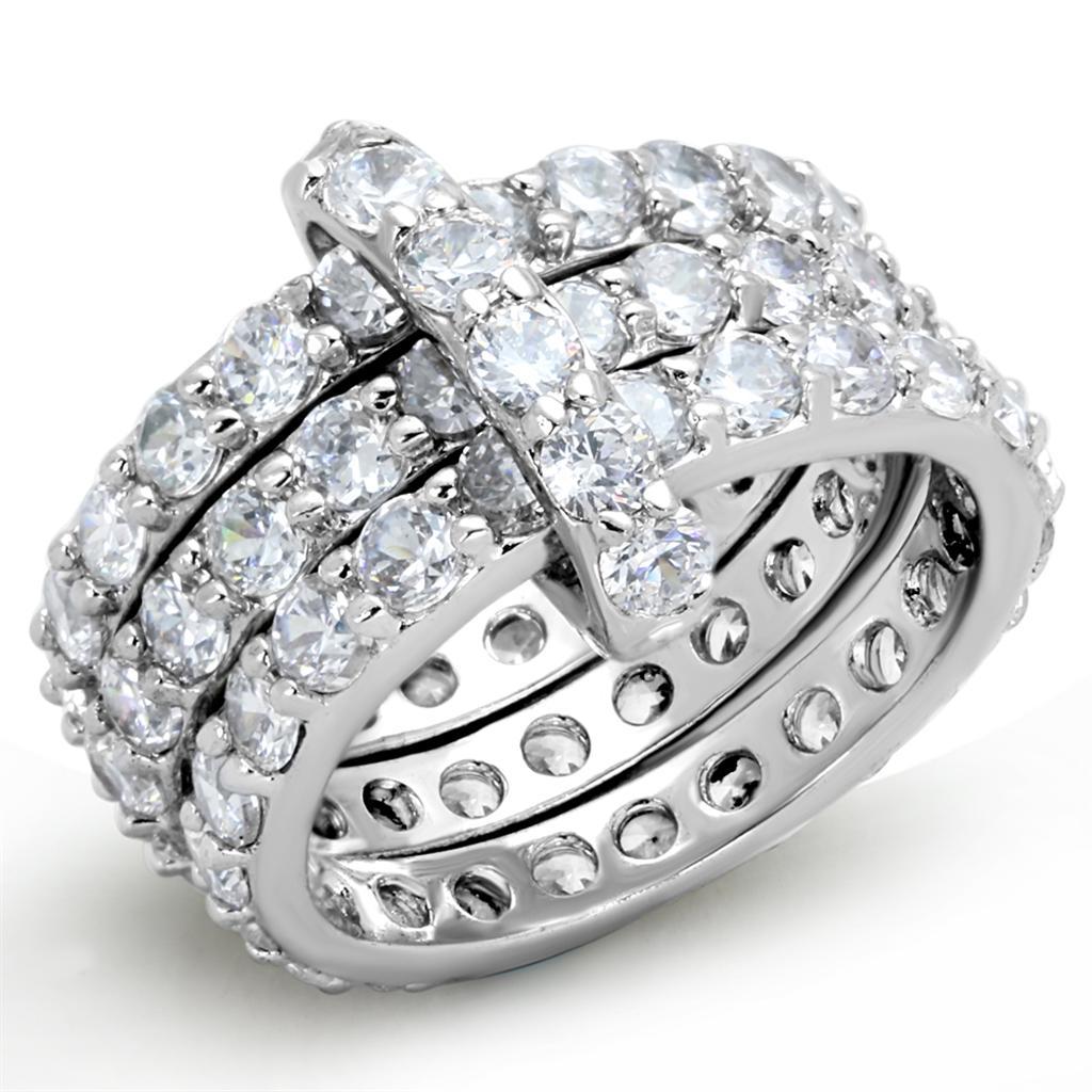 3W875 - Rhodium Brass Ring with AAA Grade CZ  in Clear-0