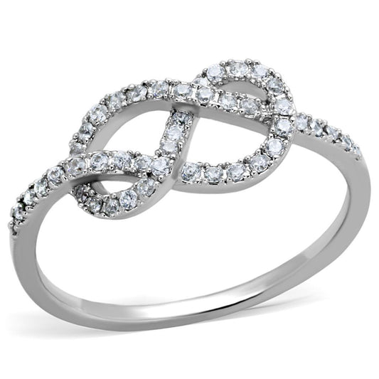 3W876 - Rhodium Brass Ring with AAA Grade CZ  in Clear-0