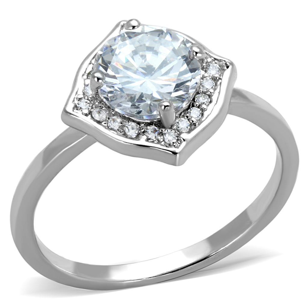 3W877 - Rhodium Brass Ring with AAA Grade CZ  in Clear-0