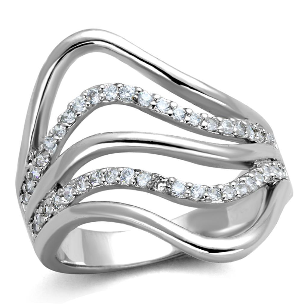 3W878 - Rhodium Brass Ring with AAA Grade CZ  in Clear-0