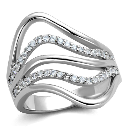 3W878 - Rhodium Brass Ring with AAA Grade CZ  in Clear-0
