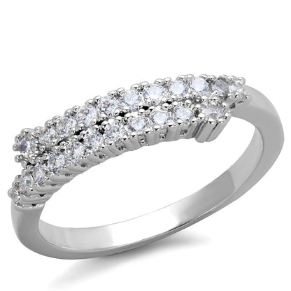 3W879 - Rhodium Brass Ring with AAA Grade CZ  in Clear-0
