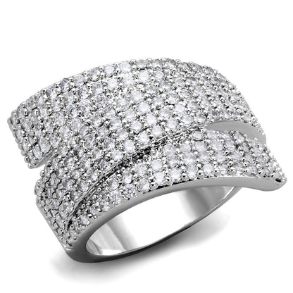3W883 - Rhodium Brass Ring with AAA Grade CZ  in Clear-0
