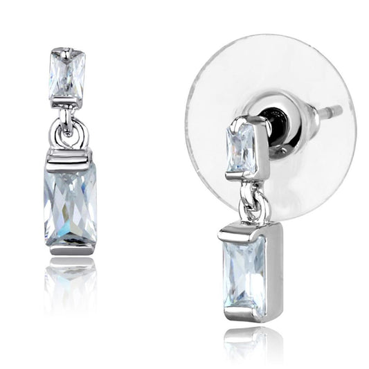 3W887 - Rhodium Brass Earrings with AAA Grade CZ  in Clear-0