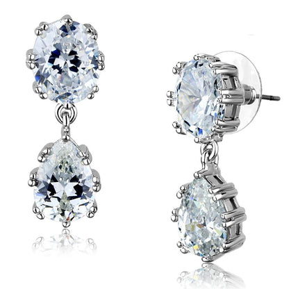 3W897 - Rhodium Brass Earrings with AAA Grade CZ  in Clear-0