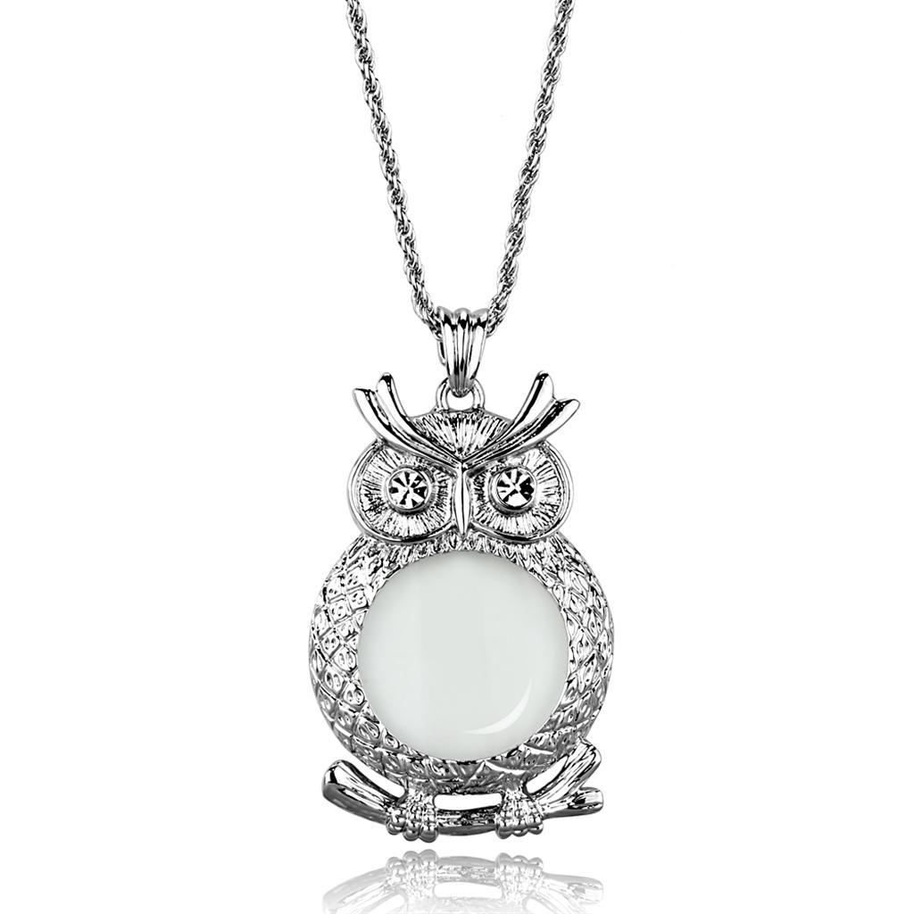 3W919 - Rhodium Brass Magnifier pendant with Top Grade Crystal  in Clear-0