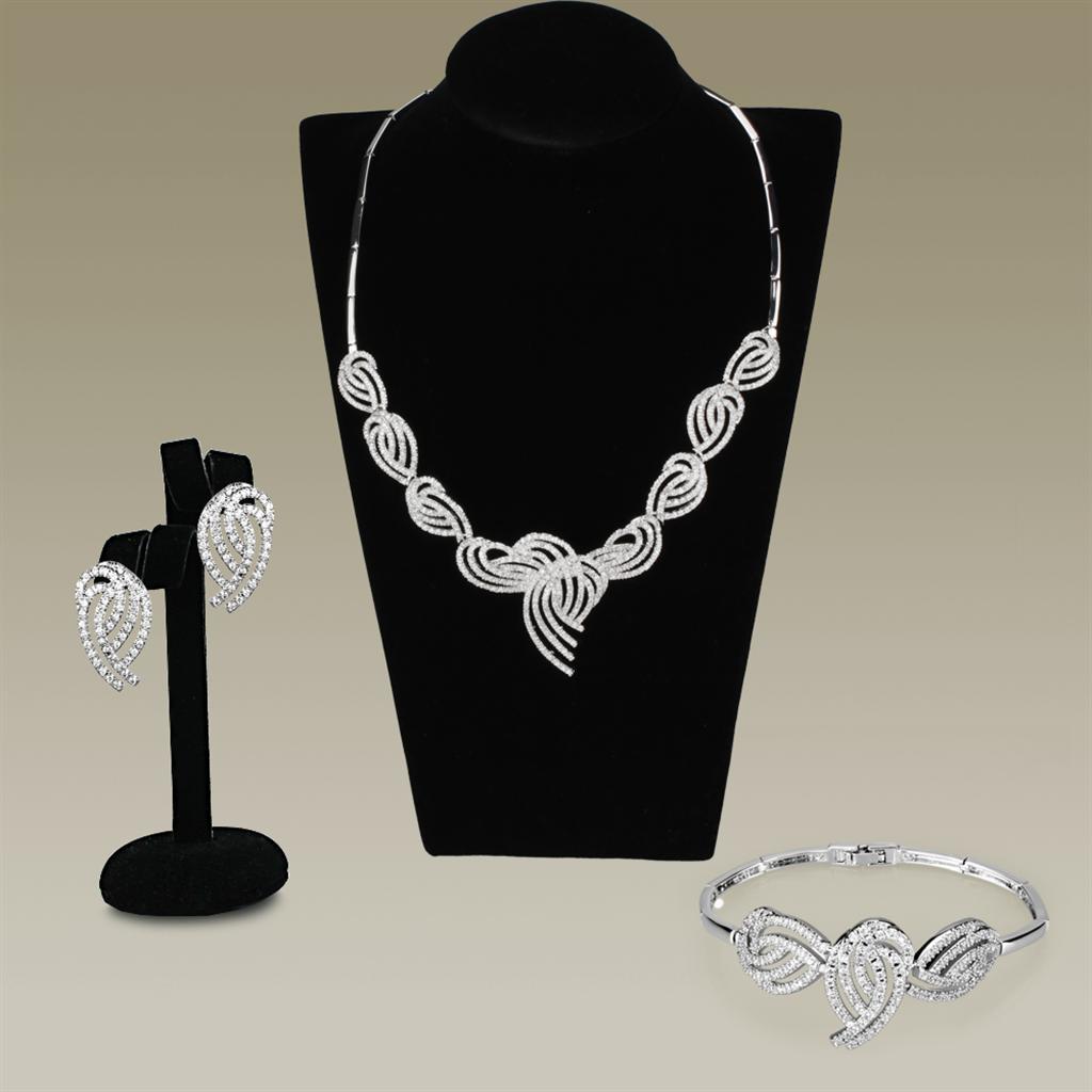 3W923 - Rhodium Brass Jewelry Sets with AAA Grade CZ  in Clear-0