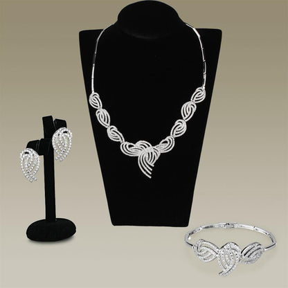 3W923 - Rhodium Brass Jewelry Sets with AAA Grade CZ  in Clear-0