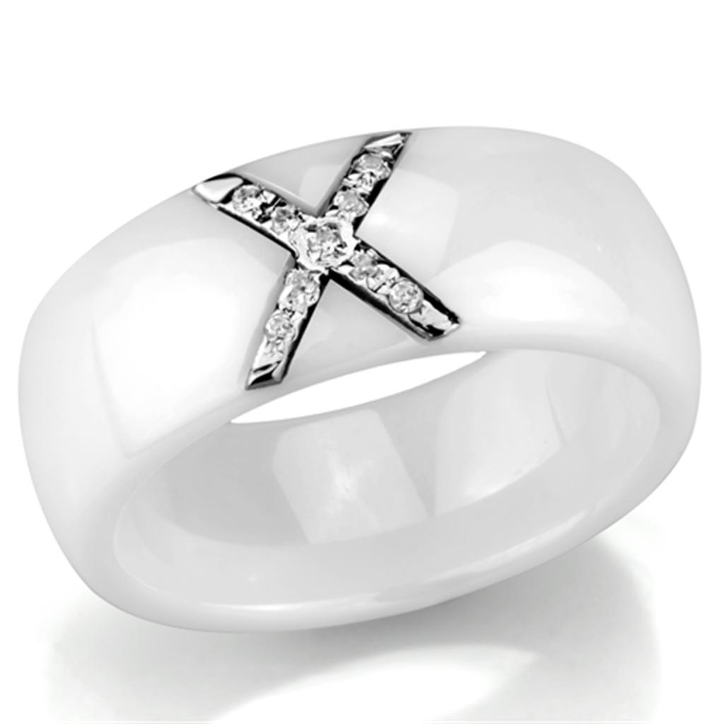 3W948 - High polished (no plating) Stainless Steel Ring with Ceramic  in White-0