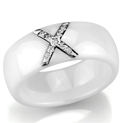 3W948 - High polished (no plating) Stainless Steel Ring with Ceramic  in White-0