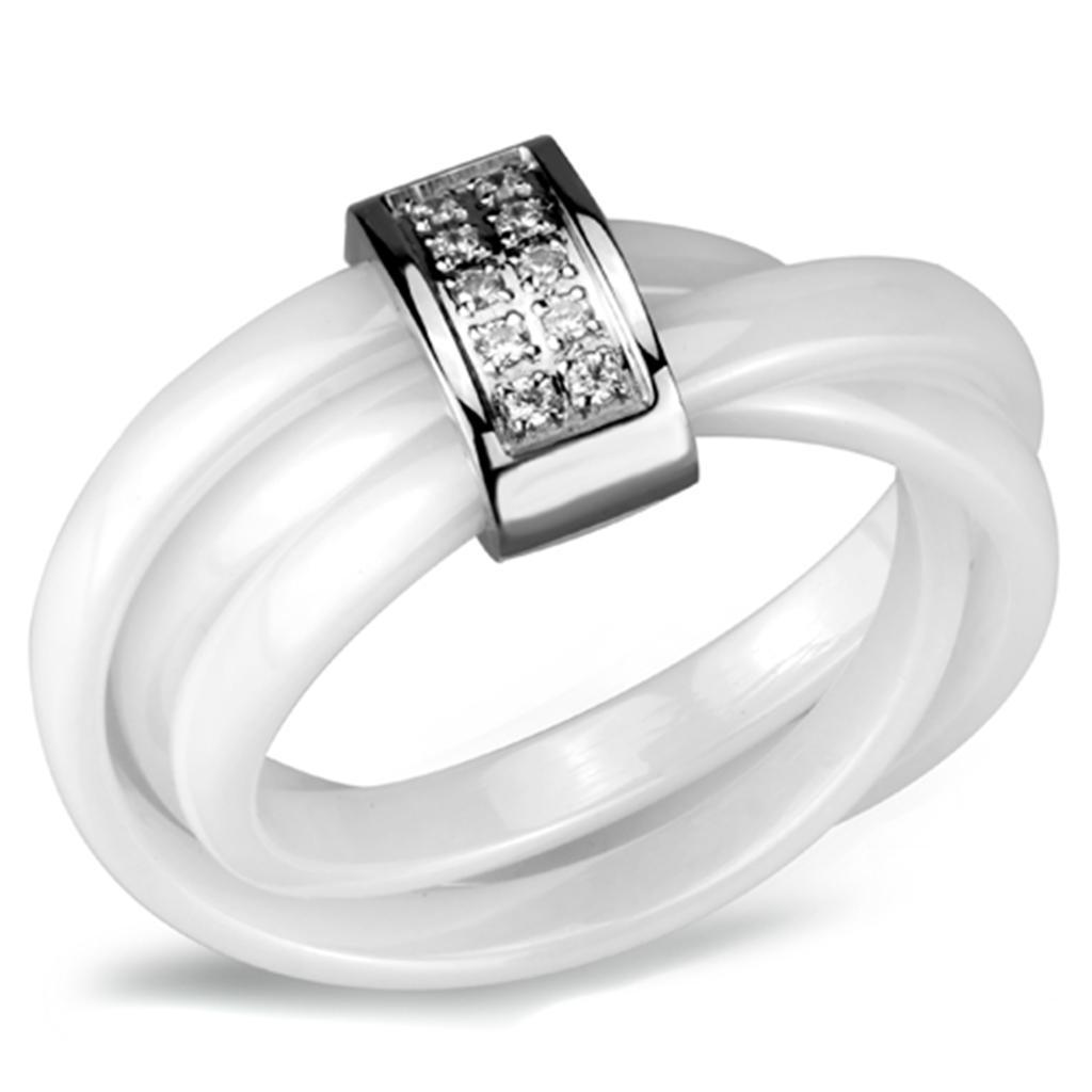 3W951 - High polished (no plating) Stainless Steel Ring with Ceramic  in White-0