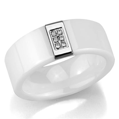 3W952 - High polished (no plating) Stainless Steel Ring with Ceramic  in White-0