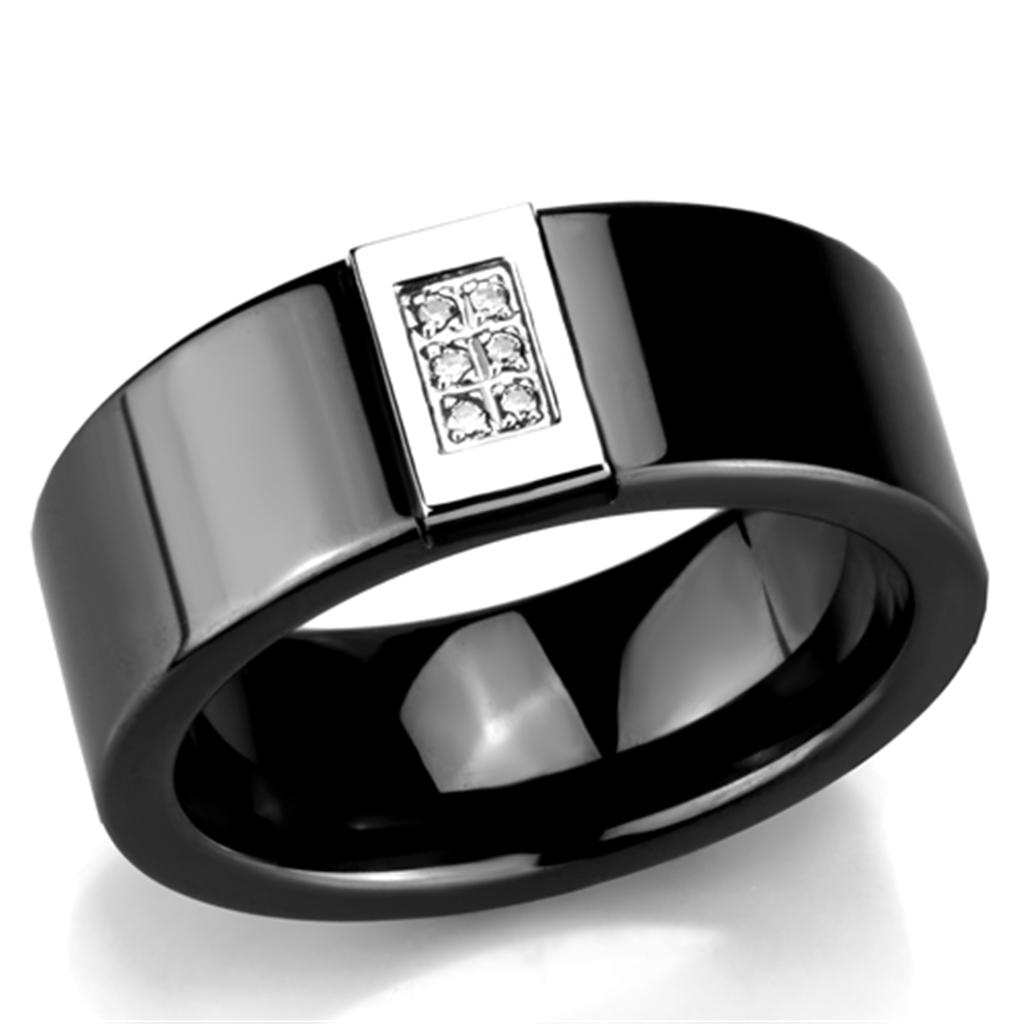 3W953 - High polished (no plating) Stainless Steel Ring with Ceramic  in Jet-0