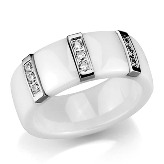 3W957 - High polished (no plating) Stainless Steel Ring with Ceramic  in White-0