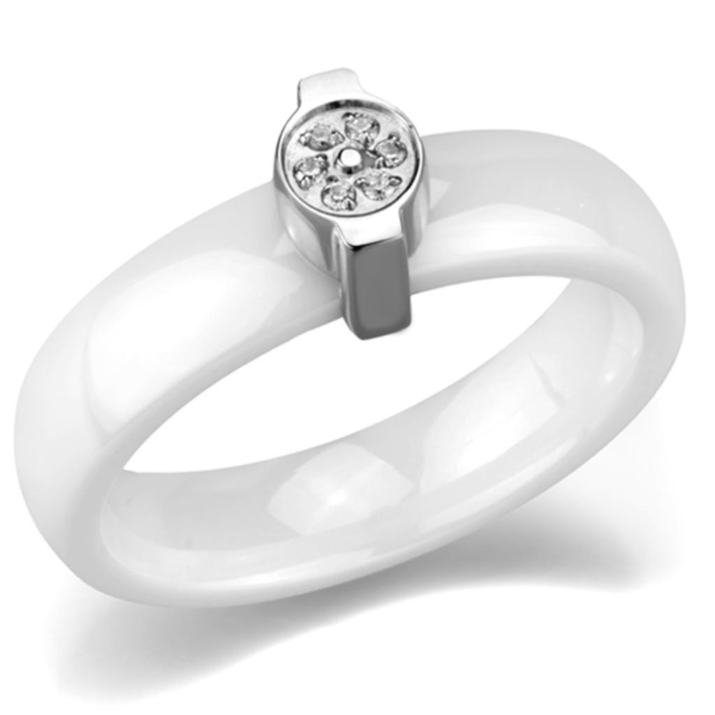 3W958 - High polished (no plating) Stainless Steel Ring with Ceramic  in White-0