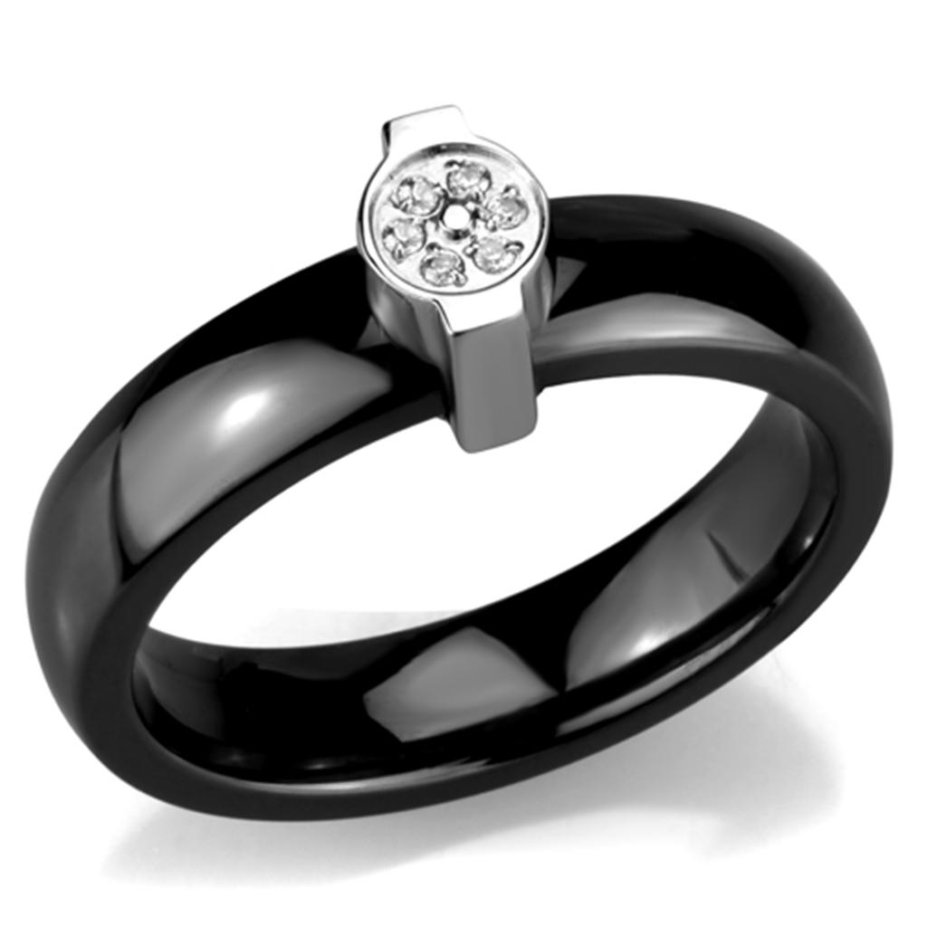 3W959 - High polished (no plating) Stainless Steel Ring with Ceramic  in Jet-0