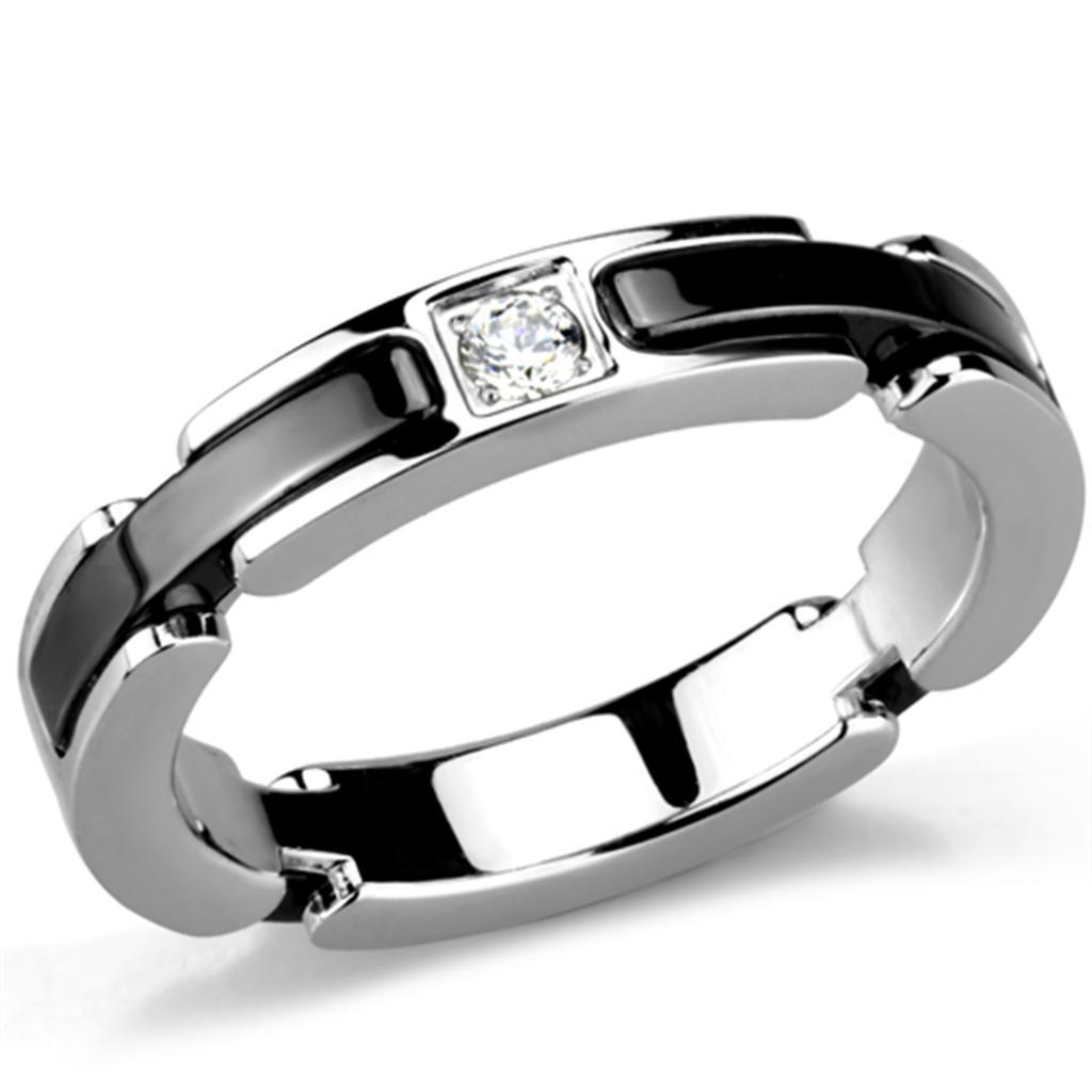 3W962 - High polished (no plating) Stainless Steel Ring with Ceramic  in Jet-0