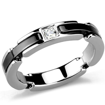 3W962 - High polished (no plating) Stainless Steel Ring with Ceramic  in Jet-0