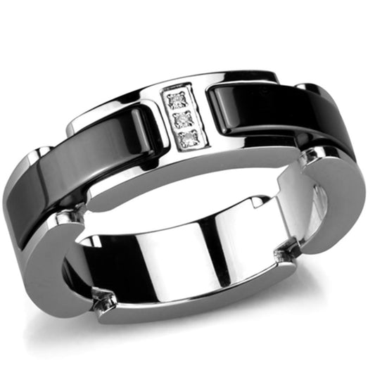 3W966 - High polished (no plating) Stainless Steel Ring with Ceramic  in Jet-0