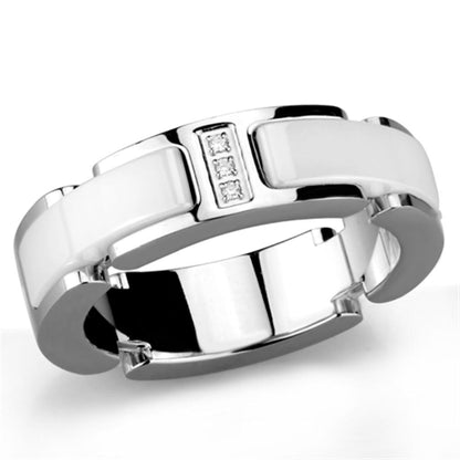 3W967 - High polished (no plating) Stainless Steel Ring with Ceramic  in White-0