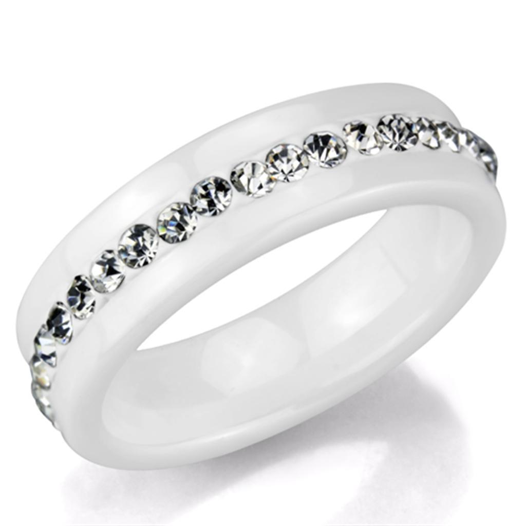 3W968 - High polished (no plating) Stainless Steel Ring with Ceramic  in White-0