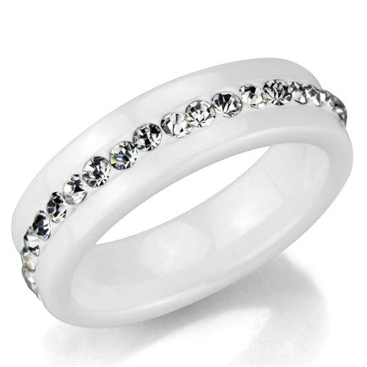 3W968 - High polished (no plating) Stainless Steel Ring with Ceramic  in White-0