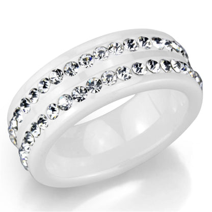 3W970 - High polished (no plating) Stainless Steel Ring with Ceramic  in White-0