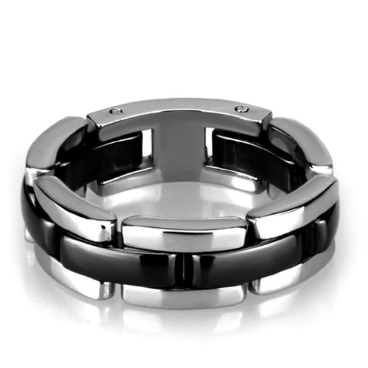 3W972 - High polished (no plating) Stainless Steel Ring with Ceramic  in Jet-0