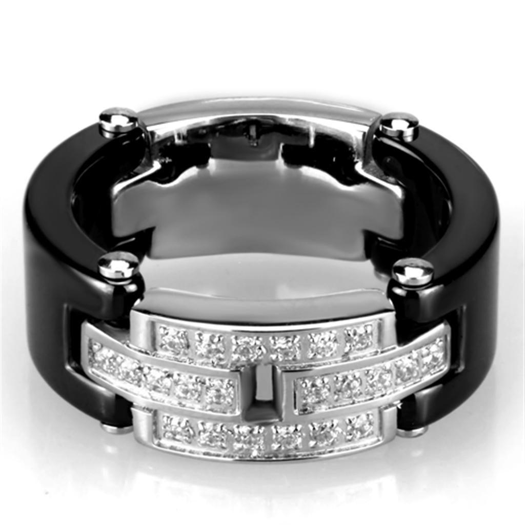 3W976 - High polished (no plating) Stainless Steel Ring with Ceramic  in Jet-0