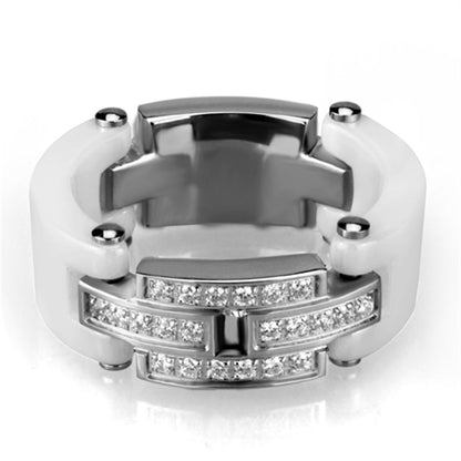 3W977 - High polished (no plating) Stainless Steel Ring with Ceramic  in White-0