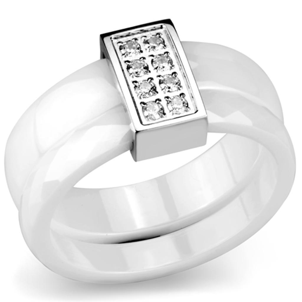 3W979 - High polished (no plating) Stainless Steel Ring with Ceramic  in White-0