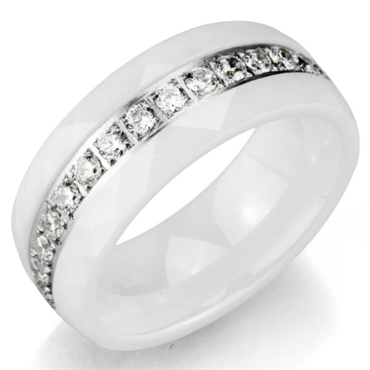 3W983 - High polished (no plating) Stainless Steel Ring with Ceramic  in White-0