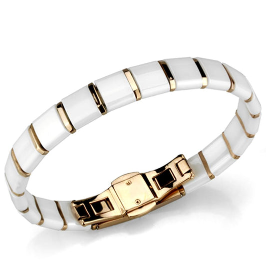 3W987 - IP Rose Gold(Ion Plating) Stainless Steel Bracelet with Ceramic  in White-0