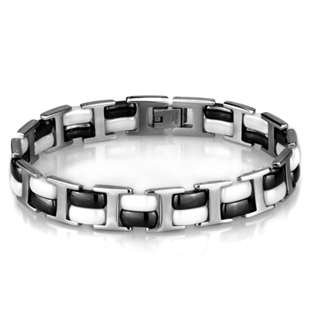 3W998 - High polished (no plating) Stainless Steel Bracelet with Ceramic  in Jet-0